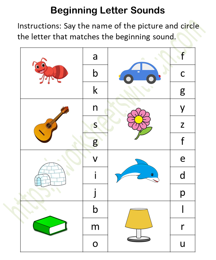 english preschool initial sound worksheet 1 color